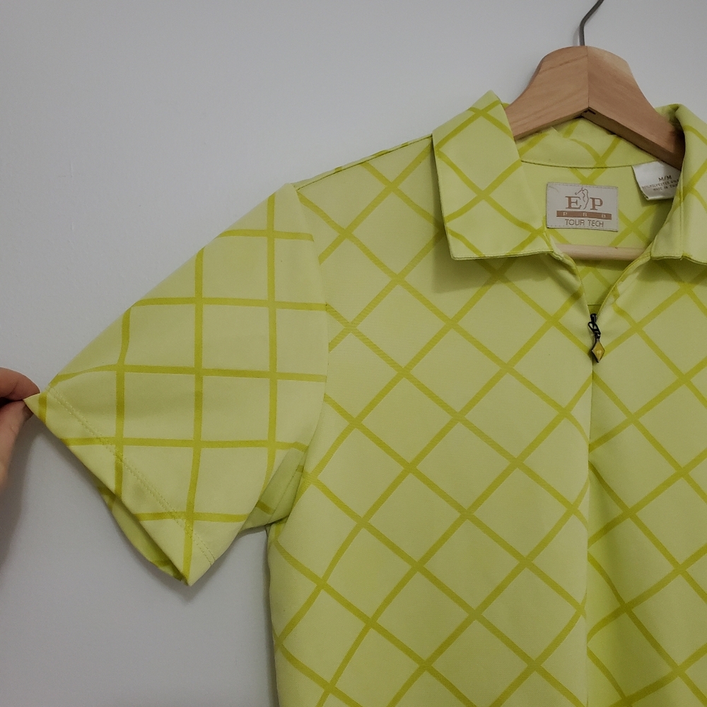 Ep Pro Tech Tour Medium Golf polo Collar Tee Lime Yellow Argyle Short Sleeve
